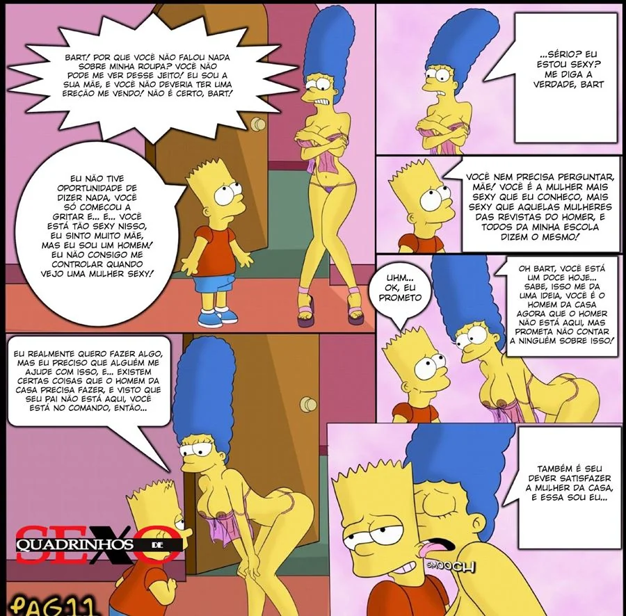 Bart arrombando a baiseira bucetuda da Marge em Simpsons Hentai HQ Brasileiro