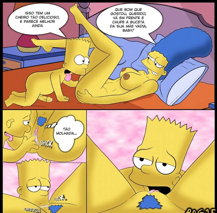 Bart arrombando a baiseira bucetuda da Marge em Simpsons Hentai HQ Brasileiro