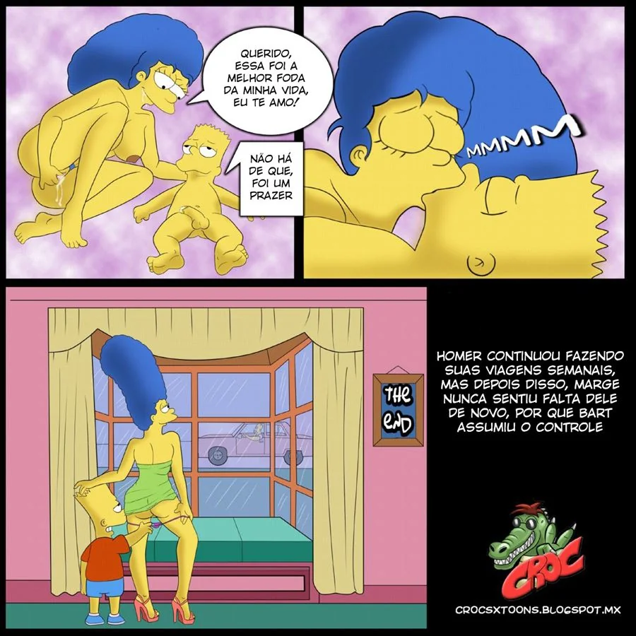 Bart arrombando a baiseira bucetuda da Marge em Simpsons Hentai HQ Brasileiro