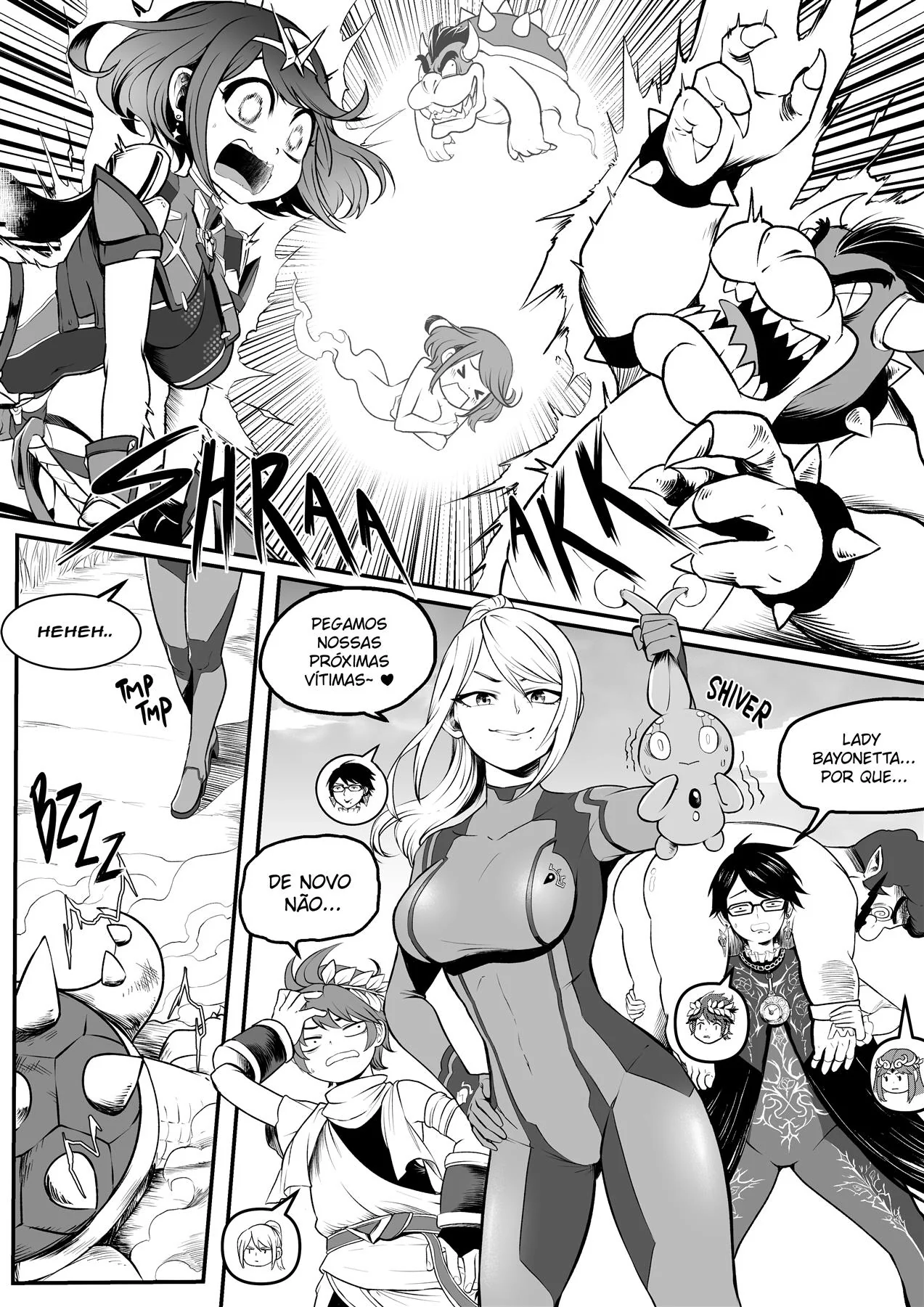 Troca de Corpos: Bayonetta X Bowser X Mythra e Pyra em Hentai HQ Brasileiro