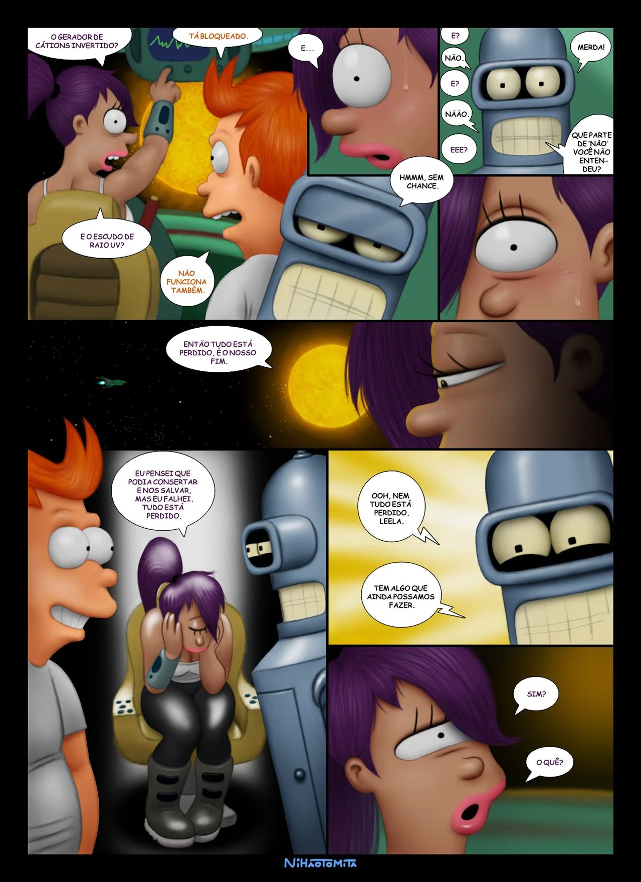 Bender arma plano para Fray conquistar a buceta da Leela em hentai HQ brasileiro