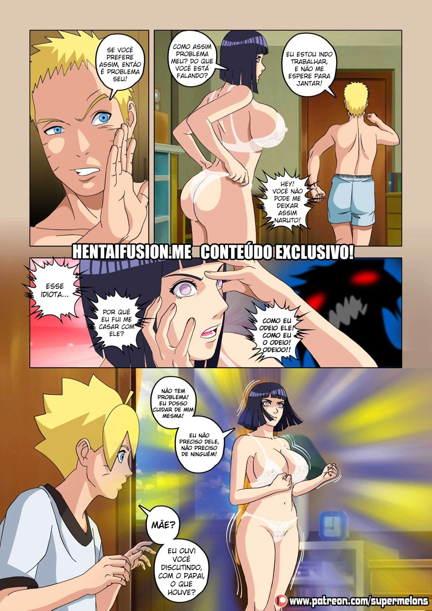 Hinata Piranha Fica Cheia de Tesão em Sexo com Naruto e Boruto Fica Puto em Hentai HQ Brasileiro
