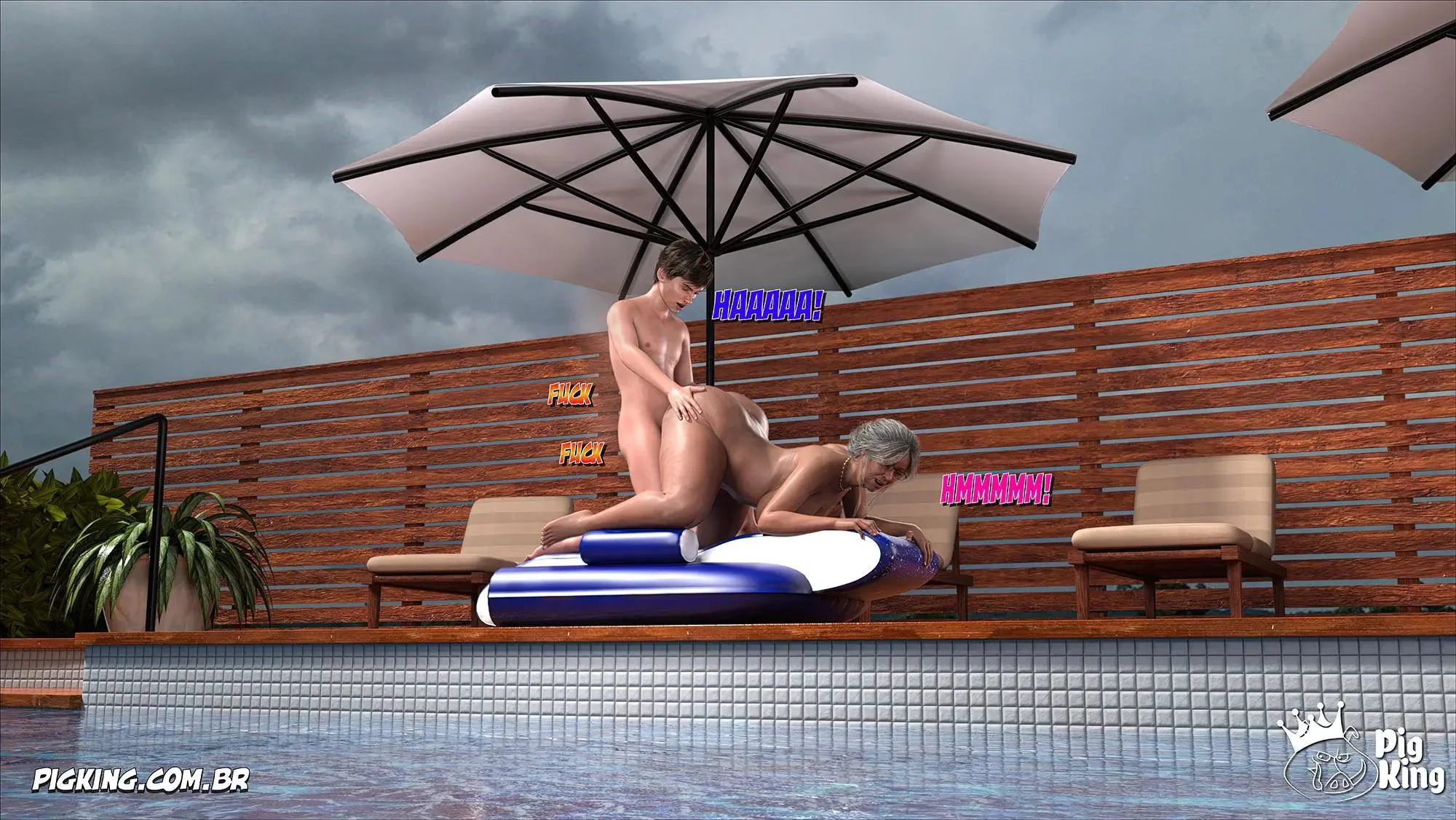 Suruba com a Mãe e a Tia Ana na Piscina – Hentai 3D Insaciável em HQ Brasileiro