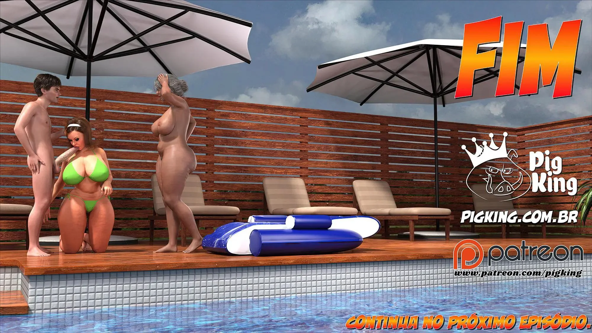 Suruba com a Mãe e a Tia Ana na Piscina – Hentai 3D Insaciável em HQ Brasileiro